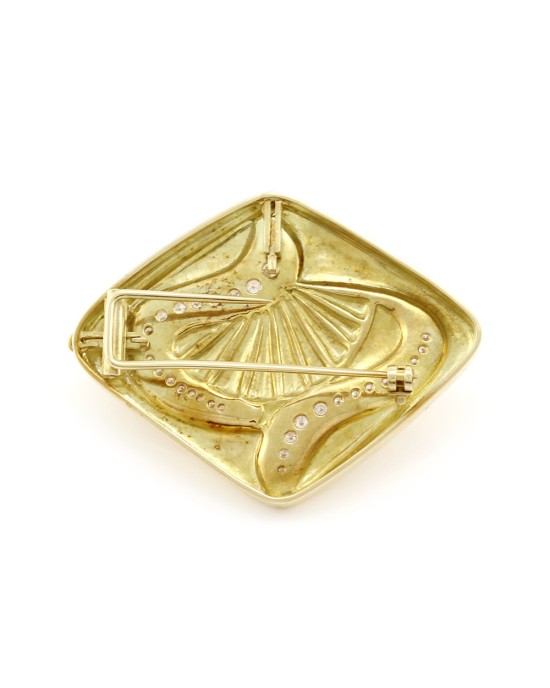 Bruno Guidi Modernist Pave Diamond Brooch in 18K Yellow Gold